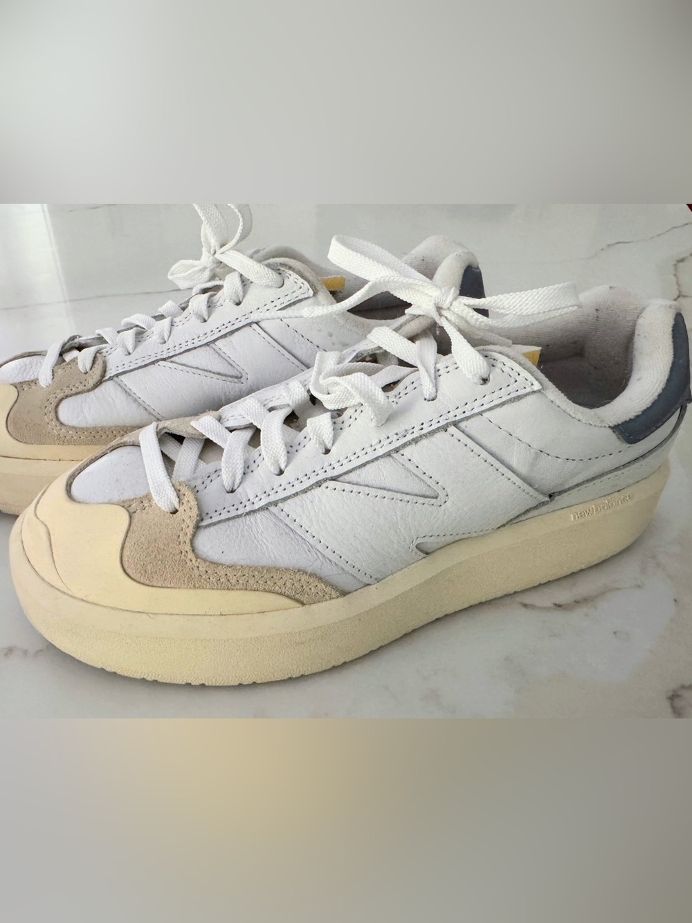 New Balance White Leather & Beige Suede Retro Low-Profile Sneakers